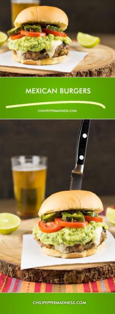 It's Grilling Time! Mexican Burgers - a Mexican spin on an American classic from Chili Pepper Madness