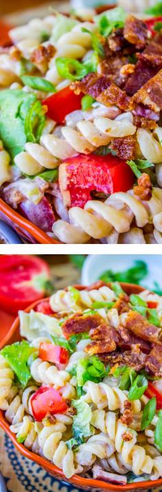 
                    
                        Easy BLT Pasta Salad from The Food Charlatan // This is a great no-brainer dinner! Or perfect side dish for the potluck. I love summer tomatoes!
                    
                