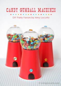 DIY Candy Gumball Machine, Party Favors, Decoration & Centerpiece Ideas.  Easy to make! Great for a Candyland Kids Birthday Party. Disposable cup candy gum ball machine #Party Ideas| http://party-ideas-collections-440.blogspot.com