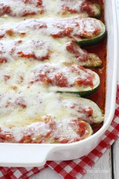 Sausage Stuffed Zucchini Boats | Skinnytaste. The recipe calls for chicken sausage but I'll use hot turkey sausage. Excited to try it!