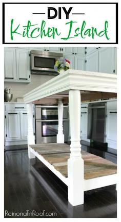 This DIY Kitchen Island was made for about $100 (excluding the countertop). Pretty easy build for a beginner DIY project. Great kitchen island idea! They used old barnwood and old porch posts for part of it!