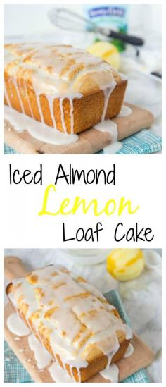 Iced Almond-Lemon Loaf Cake recipe – super moist and tender loaf cake with lots of lemon flavor.  Topped with a tangy lemon glaze.