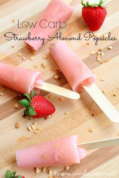 These low carb strawberry almond popsicles are a great way to keep eating healthy even when you are craving dessert. #PowerInProtein #ad @walmart
