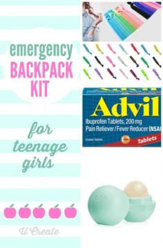 Emergency Backpack Kit for tween girls. Great ideas to keep in your purse too!