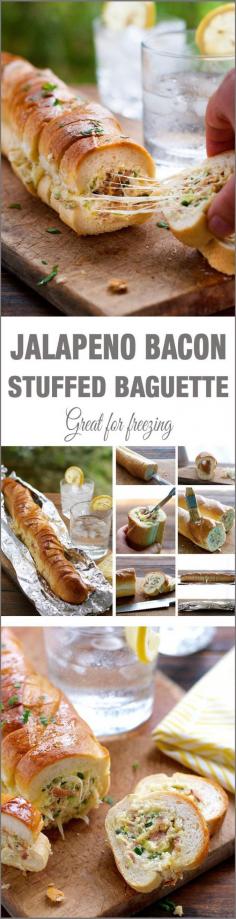 Cheesy Jalapeno Bacon Stuffed Baguette with Garlic Butter via Recipe Tin Eats.