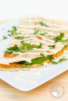 Hummus Avocado Quesadillas w/Sweet Jalapeno Lemon Cream Sauce (v) - Vegetarian Gastronomy