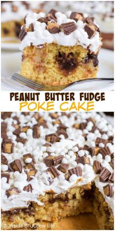 Peanut butter fudge poke cake