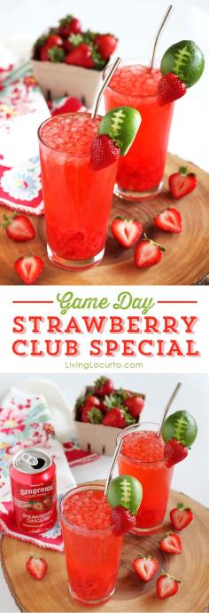 
                    
                        Strawberry Club Special Cocktail is a fresh and fruity drink recipe to serve at your next party. A perfect game day drink with a lime football garnish! Amy Locurto | Living Locurto
                    
                