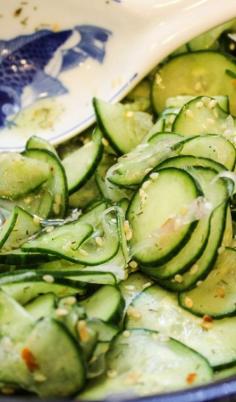 Asian Marinated Cucumber Salad -Pinner says "big hit with my husband who claims to not like cucumbers"