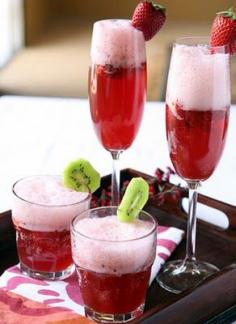 Strawberry Champagne Punch - perfect Christmas morning beverage or a special wedding cocktail or a bridal shower.