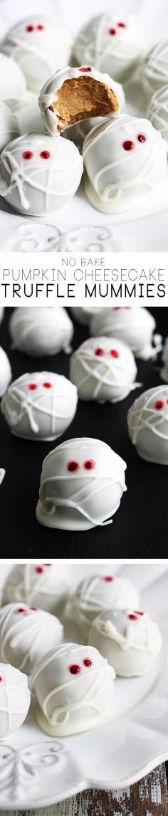 no-bake pumpkin cheesecake truffles. Sound great for fall...minus the eyes and halloween theme