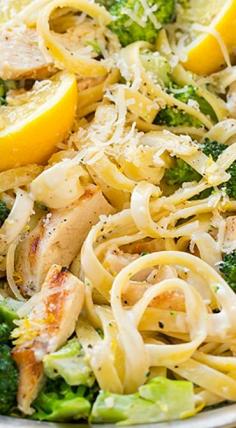 Lemon Fettuccine Alfredo with Grilled Chicken and Broccoi