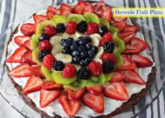 This quick and easy Brownie Fruit Pizza starts with a brownie mix.  It is rich chocolate with a cream cheese frosting and plenty of fresh summer fruits from CulinaryEnvy.com