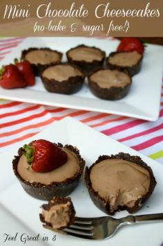 Mini Chocolate Cheesecakes w/Dark Chocolate-Almond Crust {No-Bake & Sugar Free!} - You can't beat a quick, easy, and HEALTHY dessert! [ Vacupack.com ] #dessert #quality #fresh