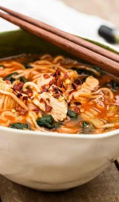 Thai Noodle Bowl- warm and comforting chicken noodle soup with a Thai twist. #chickennoodle #vegetarian #recipe #healthy #veggie #recipes