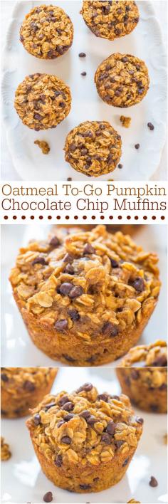 Oatmeal To Go Pumpkin Chocolate Chip Muffins!♡