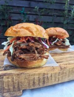 Pulled pork sandwich with apple cabbage slaw by Mom's Kitchen Handbook