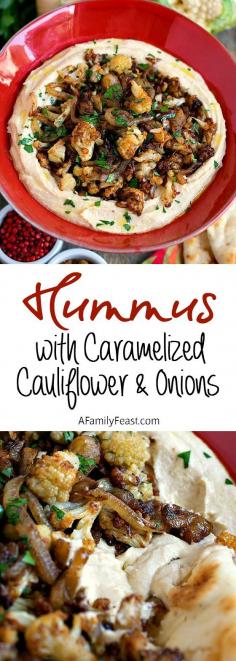 
                        
                            Hummus with Caramelized Cauliflower and Onions - Creamy hummus topped with spiced caramelized onions and cauliflower. So delicious!
                        
                    