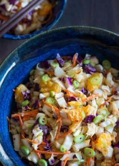 Raw Asian Slaw with Red Chili “Peanut” Dressing - *Just use fresh minced garlic lightly simmered with organic gluten-free red chili sauces from wholefoods to save time. Also add chickpeas for extra vegan protein. - Asian Napa Slaw @Rawmazing.com