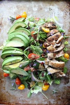 Rosemary Chicken + Avocado Salad with watercress, cherry tomatoes and rosemary vinaigrette by Heather Christo