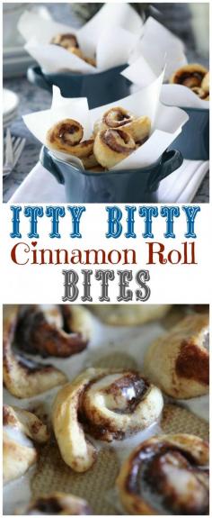 Itty Bitty Cinnamon Roll Bites!  So fun and so delicious! Fun idea for breakfast!