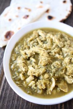 Slow Cooker Chicken chile verde - good homemade vede sauce made in oven before crock pot