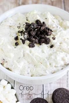 Not only is this Oreo Fluff a HUGE crowd pleaser, but it's the perfect cool dessert in this crazy summer heat! Do yourself a favor and whip up a batch, it only takes 15 minutes!!