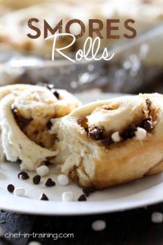 Smores Rolls from chef-in-training.com ...All your favorite flavors of Smores, crammed into one ooey gooey delicious variation of a cinnamon roll! _ #smores #Cinnamon #Rolls #Recipe #Baking #Dessert