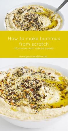 
                    
                        Learn how to make hummus from scratch and make it turn out extra smooth! This is the basic hummus recipe served with toasted mixed seeds on top.  |  gourmandelle.com/... | #hummus
                    
                