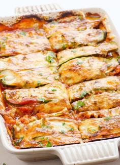 Chicken Zucchini Enchilada Casserole Recipe -- Layers of cooked chicken thighs or breasts with zucchini and homemade enchilada sauce. Healthy.  Go to http://fingerlickingrestaurantrecipes.weebly.com/ and get 1000 tasty and delicious recipes  #chicken recipes