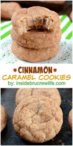 These easy cinnamon cookies have a surprise caramel center that everyone will love! #christmas #dessert #recipe #easy #recipes