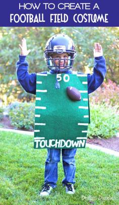 Design Dazzle - You’ve seen plenty of football player costumes, but I bet you’ve never seen a FOOTBALL FIELD costume. Your mini football lover will love this costume. Plus 20 more great Halloween ideas!
