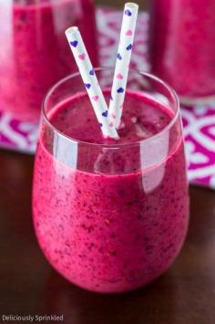 Breakfast Energy Smoothie by deliciouslysprinkled: Quick and nutrient packed this will keep you going until lunchtime. #Smoothie #Yogurt #OJ #Berries #Healthy