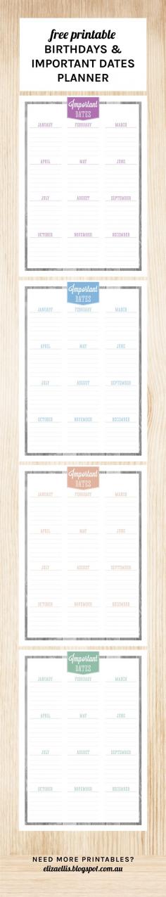 
                    
                        Free Printable Important Dates Planner - so you never forget anniversaries, birthdays and annual events again! The perfect addition to your Home Management Binder, Control Journal or Diary.
                    
                