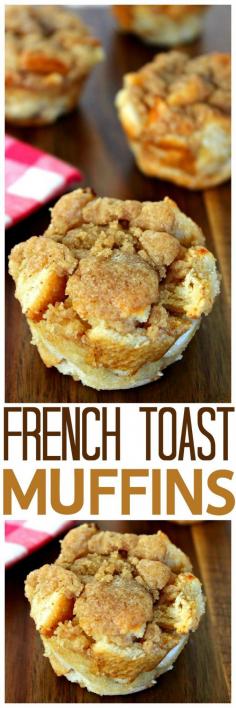 Easy French Toast Muffins•1 Loaf French Bread (Or whatever bread you prefer) •1½ Cups Whole Milk •4 Eggs •⅓ Cup White Sugar •2 Tsp Vanilla •1 Tsp Cinnamon • For the Topping  •½ Cup Butter, Cold •½ Cup Brown Sugar •½ Cup All Purpose Flour •1 Tsp Cinnamon