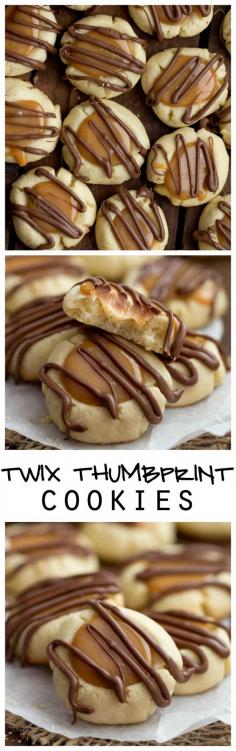 Twix Thumbprint Cookies #dessert #cookies #candy #vegetarian