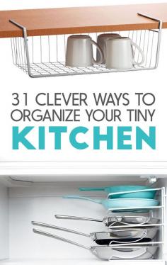 31 Insanely Clever Ways To Organize Your Tiny Kitchen - okay so our kitchen isn't tiny, but some great organization ideas!