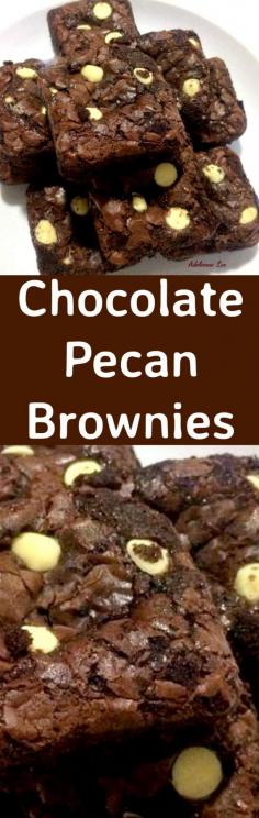 
                    
                        Chocolate Pecan Brownies. These are just AWESOME! Easy brownie recipe loaded with chocolate and pecans, these are a perfect treat and always a hit with crowds so be sure to make plenty! Fuss free and quick to make.
                    
                