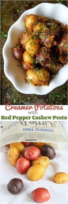 
                    
                        Creamer Potatoes with Red Pepper Cashew Pesto...A side dish that will knock your socks off! 188 calories and 5 Weight Watchers PP | cookincanuck.com #recipe #CreamerPotatoes
                    
                