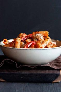 Sicilian Sausage And Peppers Rigatoni #recipe from @dineanddish
