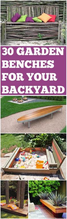 30 DIY Garden benches for your backyard. Love the sandbox bench!