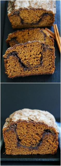 
                        
                            Pumpkin Cinnamon Swirl Bread Recipe on twopeasandtheirpo... This easy pumpkin bread is a MUST make for fall!
                        
                    