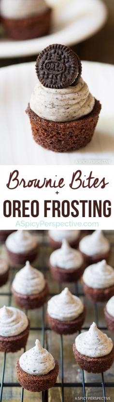 
                    
                        Easy to Make Brownie Bites with Oreo Frosting on ASpicyPerspective...! Great for parties!!
                    
                