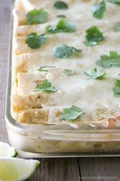 Chicken Enchiladas with Creamy Green Chile Sauce by Taste and Tell