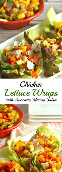 
                    
                        Healthy and delicious, these Chicken Lettuce Wraps with Avocado Mango Salsa are an easy dinner that you can have on the table in less than 30 minutes!
                    
                