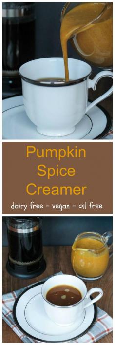 
                    
                        Dairy Free Pumpkin Spice Creamer - made with real pumpkin! It's so thick and creamy! #pumpkinspice #creamer #oilfree #vegan #coffee
                    
                