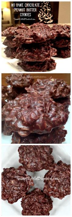 Used to make these all the time as a kid!!  NO BAKE CHOCOLATE PEANUT BUTTER COOKIES - Cinch to make! Oldie but goodie recipe! | SweetLittleBluebird.com