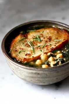 Fall Soup - Kale, chickpea & chicken soup w/ rosemary croutons.