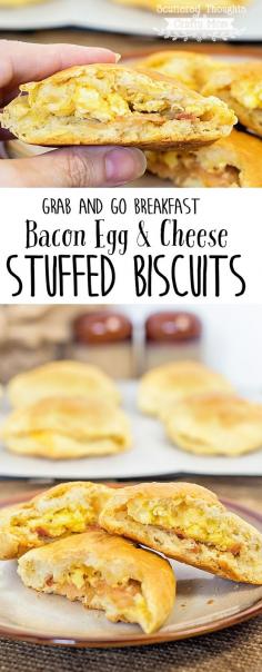 
                        
                            These Bacon, Egg and Cheese Stuffed Biscuits are prepared ahead of time so you can just "grab and go" for a hot breakfast when rushing out the door!  The kids love them and you will love how easy they are to put together!   #warmtraditions #ad
                        
                    