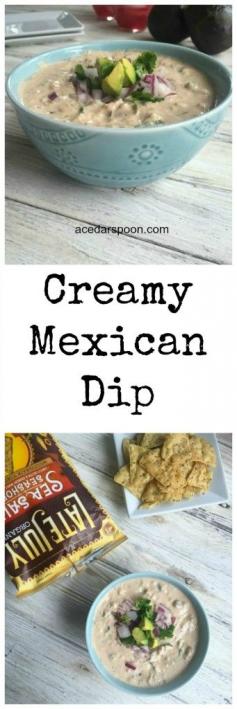 
                    
                        This Creamy Mexican Dip has all the flavors you like in your favorite Mexican dip: avocado, cilantro, red onion and salsa, but lightened up using Greek yogurt instead of sour cream.  This makes the perfect, healthy appetizer at a party paired with chips or a topping for your favorite Mexican dish. // A Cedar Spoon
                    
                
